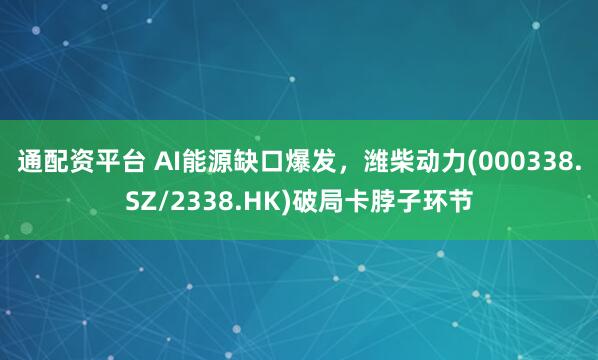 通配资平台 AI能源缺口爆发，潍柴动力(000338.SZ/2338.HK)破局卡脖子环节